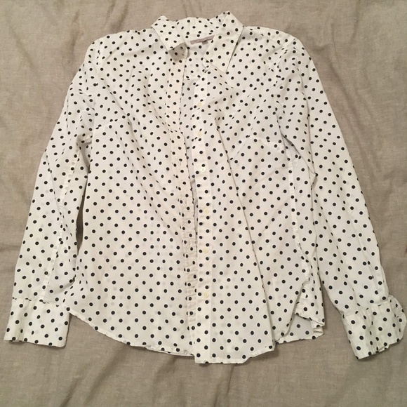 Gap button down white navy polka dots S - Picture 1 of 3